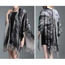 Womens Cardigan Wraps Winter Knitted Leaves Printing Sweater Poncho Shawl (SP621)